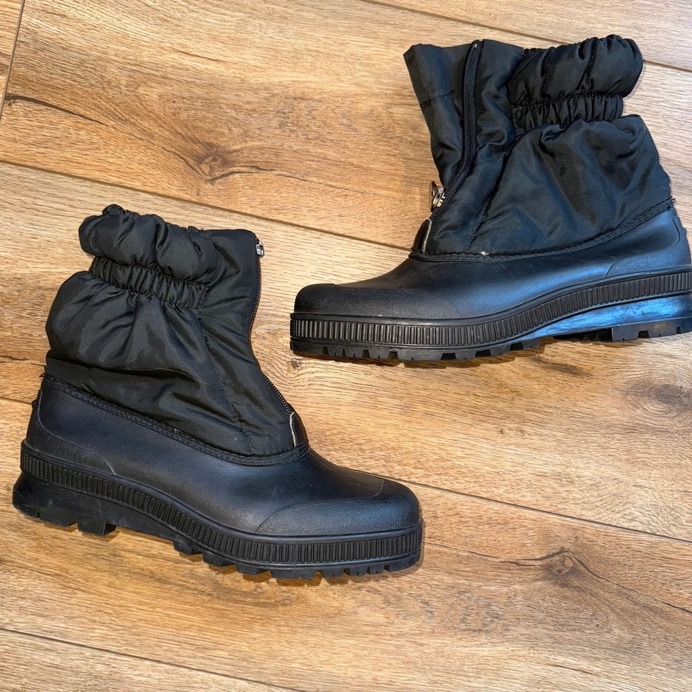 Sorel Boots Womens 10 Black Rubber Ankle Puffer Lined Waterproof Winter Snow